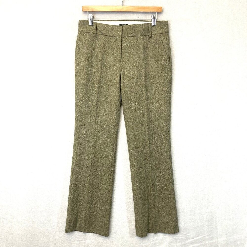 J Crew Favorite Fit Wool Dress Pants Womens 6 Green Office Tweed Trouser Vinage